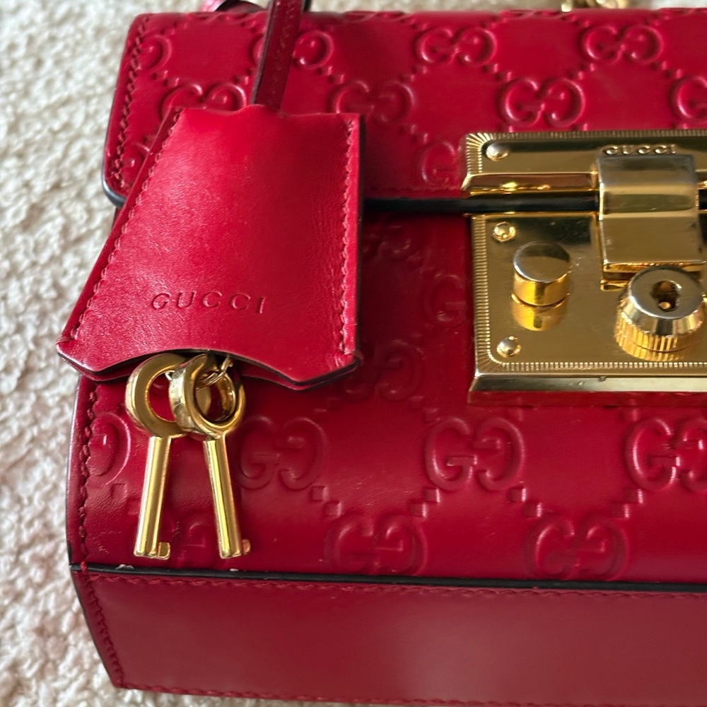 Gucci Padlock chain two way guccissima red leather bag - Picture 9 of 15
